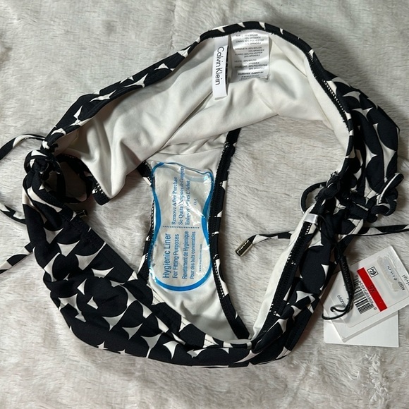 Calvin Klein Swimwear Geometric Black & White Side Tie Hipster Bikini Bottom XS - Picture 5 of 16